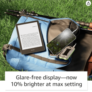 Screen shot of kindle paperwhite on a bag on the grass