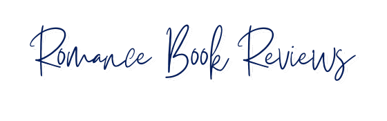 Romance book review graphic with navy blue cursive writing