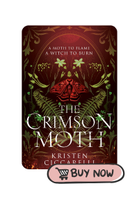 The crimson moth book cover with pink buy now button