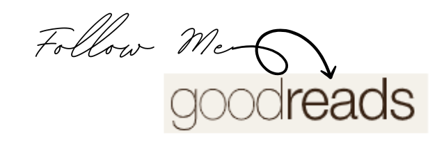 text follow me with an arrow from the letter E of "me. Pointing to a Goodreads logo