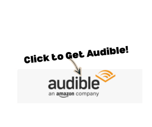 graphic of Audible from Amazon. Text at the top: click to get audible