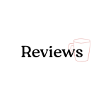 review header with a pink coffee cup graphic