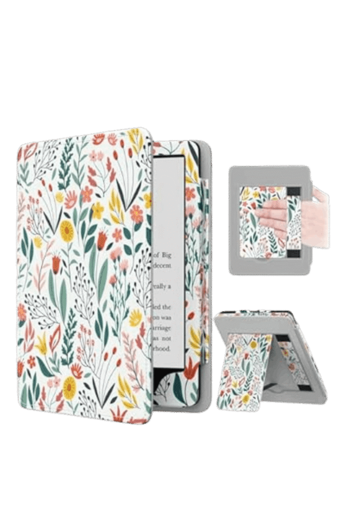 Flowered kindle case with a way to put it on a stand