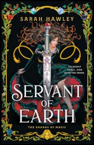 servant of earth book cover. woman dancing behind a dagger